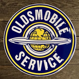 Oldsmobile Service Vintage 24 " Circular Embossed Tin Metal Sign