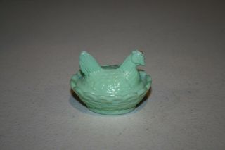 Vintage Green Jadeite Milk Glass Glass Miniature Chicken Hen on Nest Salt 2