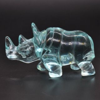 3 " Rhinoceros Figurine Ocean Blue Obsidian Healing Carving Home Decor