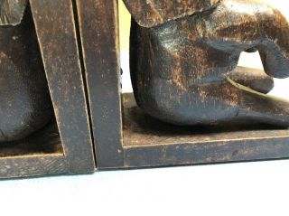 Vintage Pair Set of 2 Hand Carved Wood ELEPHANT Bookends 4