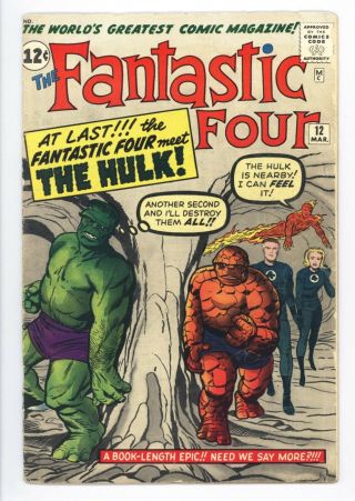 Fantastic Four 12 Vol 1 Mid Grade 1st Meeting Hulk & Fantastic Four