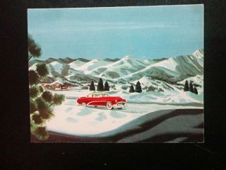 Rare Vintage Mid Century 1950s Christmas Card Snow Mountain Road Buick Car