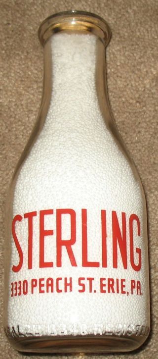 Sterling Dairy - Erie,  Pa Pennsylvania Pyro Quart Milk Bottle Trpq