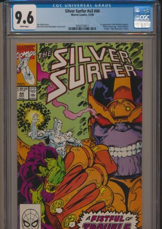 Marvel Comics Silver Surfer V3 44 1990 Cgc 9.  6 Wp 1st Infinity Gauntlet Thanos