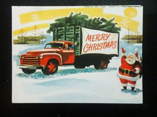 Rare Vintage 1950s Chevrolet Christmas Card Car Santa Truck Load Christmas Trees