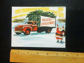 RARE VINTAGE 1950s CHEVROLET CHRISTMAS CARD CAR SANTA TRUCK LOAD CHRISTMAS TREES 2