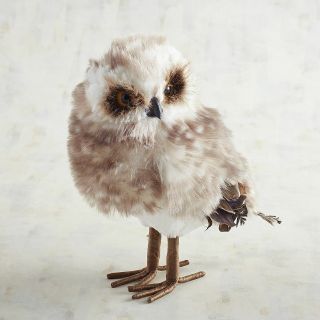 Pier 1 Imports Natural Brown White Furry Owl Feathers Fall Autumn Figurine Decor