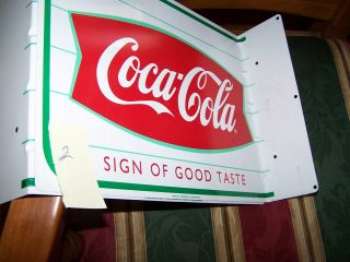 Nos Coca Cola Fishtail Metal Flange Sign Coke Last One