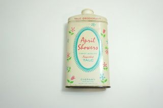 Vintage Cheramy April Showers Imported Talc Deodorant Powder Tin 5 Oz Size