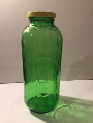 40oz Emerald Green Glass Refrigerator Jar Bottle Lid Vintage Waterjuice Sunsweet