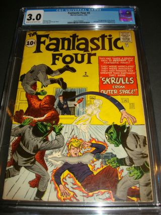 Fantastic Four 2 Cgc 3.  0 Blue Label 1st Skrulls 2nd Ff Issue Jan.  1962 Marvel