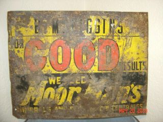 Vintage Moormans Good Results Wiggins Farm Metal Feed And Seed Sign