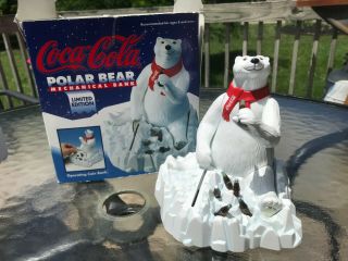 Coca - Cola Limited Edition Polar Bear Mechanical Piggy Bank Die Cast 1995
