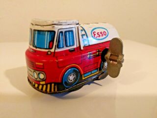 Rare Vintage Esso Tin Wind - Up Toy Car Truck Trailer Hauler Tanker [japan]