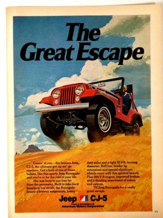 1974 Jeep Cj - 5 Renegade Vintage Print Ad Automobile 4x4 Car