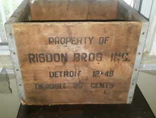 Vintage Dairy Wood Crate Box Property Of Risdon Bros Inc Detroit Mi 12 - 1949