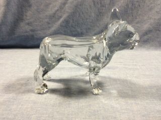 Vintage Clear Glass Candy Dish Heavy French Bulldog With Nicked Lid