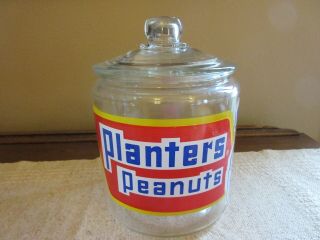 Vintage Planters Peanuts Glass Counter Display Jar With Lid
