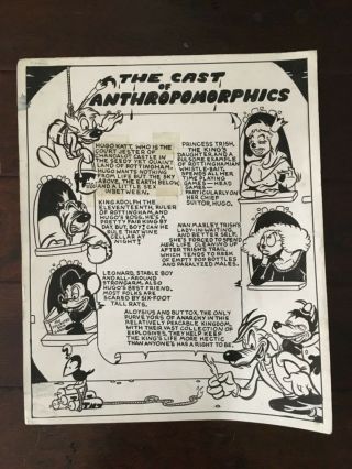 Vtg The Cast Of Anthropomorphics 14 X 17 Milton Knight Comic Art Hugo