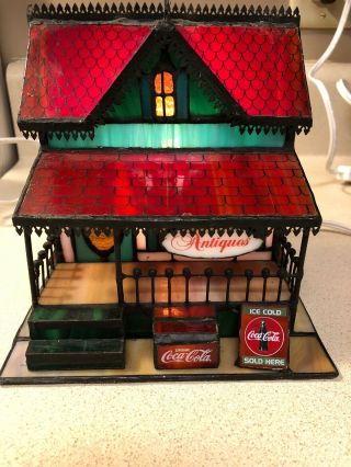 Coca Cola Franklin Stained Glass Lighted Antiques House