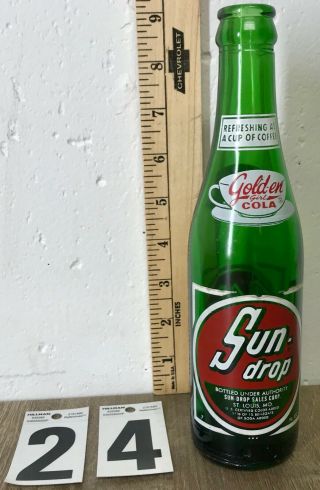 Golden Girl Cola Sun Drop ACL Green Glass Soda Pop Bottle Vintage Duraglas 7oz 2