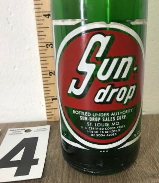 Golden Girl Cola Sun Drop ACL Green Glass Soda Pop Bottle Vintage Duraglas 7oz 3