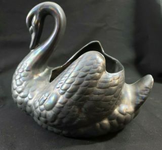 Vintage Ceramic Black Swan Figurine Planter Iridescent Plum 6 " Tall X 7.  5 " Ws1e