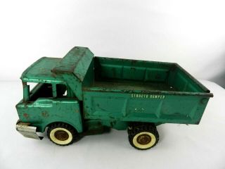Vintage Structo Pressed Steel Toy Green Dumper Dump Truck Construction Toy