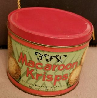 Vintage Ffv Macaroon Krisps Tin Box Cookie Tea Southern Biscuit Company Virginia