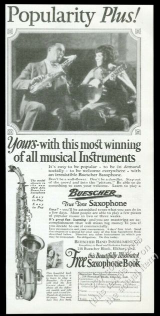 1924 Buescher Alto Saxophone Photo Vintage Print Ad
