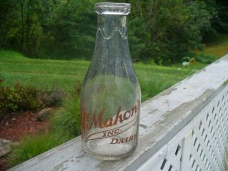Mcmahon’s Dairy 1945 Round Quart Milk Bottle Altoona Pa Blair County
