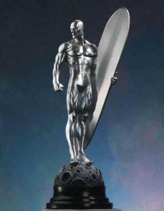 Bowen Designs Silver Surfer Museum Painted Statue Signed Sketched By Bowen