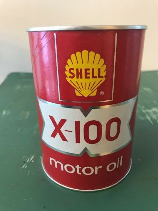 Vintage 1 Quart Shell X - 100 Motor Oil Can Full