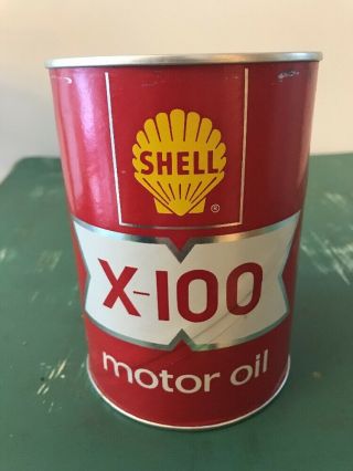 Vintage 1 Quart Shell X - 100 Motor Oil Can Full 3