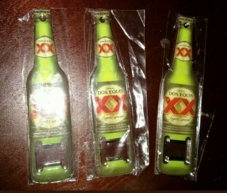 3 Dos Equis Beer Bottle Openers Stocking Stuffer 5 " Tall In Package