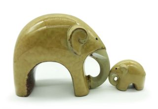 Set of 2 Ceramic Elephants Statue Figure Stone Colored Craft Art Home Decor Gift 2