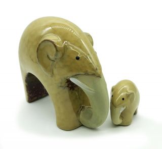 Set of 2 Ceramic Elephants Statue Figure Stone Colored Craft Art Home Decor Gift 4