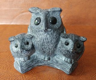 A WOLF OWL SCULPTURE - Owls Carved from Soap Stone Handmade Canada 5