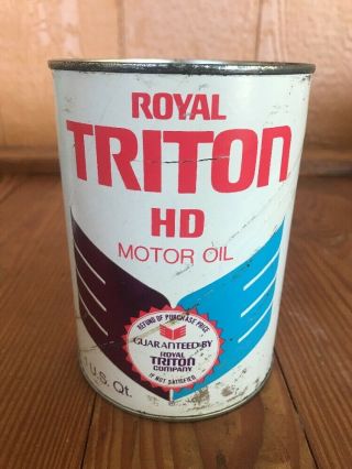 Vintage 1 Quart Royal Triton Hd Motor Oil Can Full