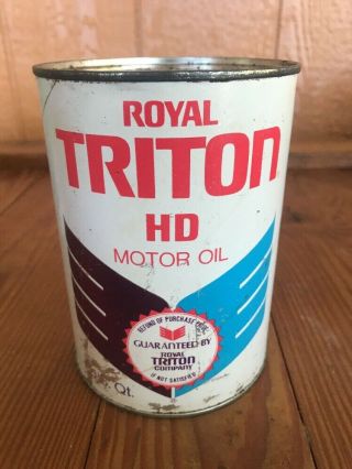 Vintage 1 Quart Royal Triton HD Motor Oil Can Full 3
