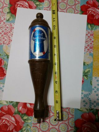 D Vintage Pabst Blue Ribbon Beer Tapper Tap Handle Wood With Logo 11 " Tall Pbr