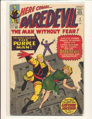Daredevil 4 - 1st Purple Man G/vg Cond.