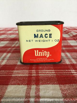 Vintage " Unity " Brand 1 Oz Ground Mace Spice Tin Can Frankford - Quaker,  Philly,  Pa