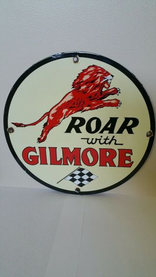 Vintage Roar With Gilmore Porcelain Gas And Oil Pump Plate
