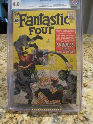Fantastic Four 2 Cgc 4.  0 Blue Label 1st Skrulls 2nd Ff Issue Jan.  1962 Marvel