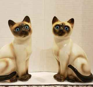 Mcm Vintage Enesco Siamese Cats Blue Eyed Cats Figurines