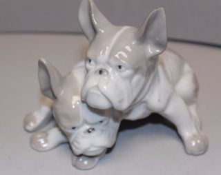 Vintage French Bulldog Puppies Dog Porcelain Figurine,  Made In Japan
