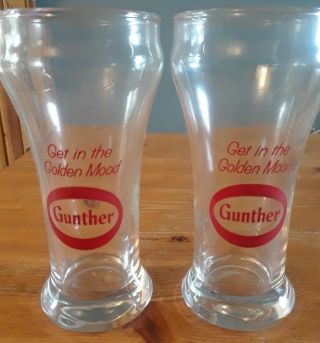 Set Of 2: Vintage Gunther Beer Glass Baltimore,  Maryland - Get In Golden Mood