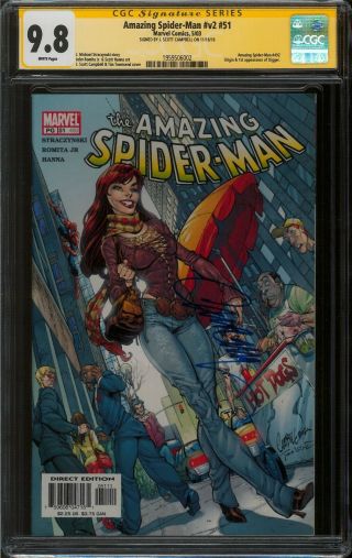 Spider - Man (vol 2) 51 Cgc Ss 9.  8 Nm/mt Signed By J.  Scott Campbell