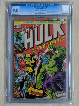 1974 Incredible Hulk 181 Cgc 9.  0 1st App Wolverine Ow/w Pages